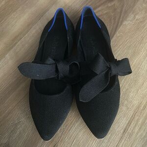 Rothy's The Mary Jane Women Sz 9 Black Pointed Toe Ballet Shoes Flats Straps Bow